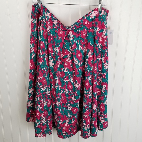 LuLaRoe Madison Pink & Teal Abstract Floral Skirt - Picture 2 of 5
